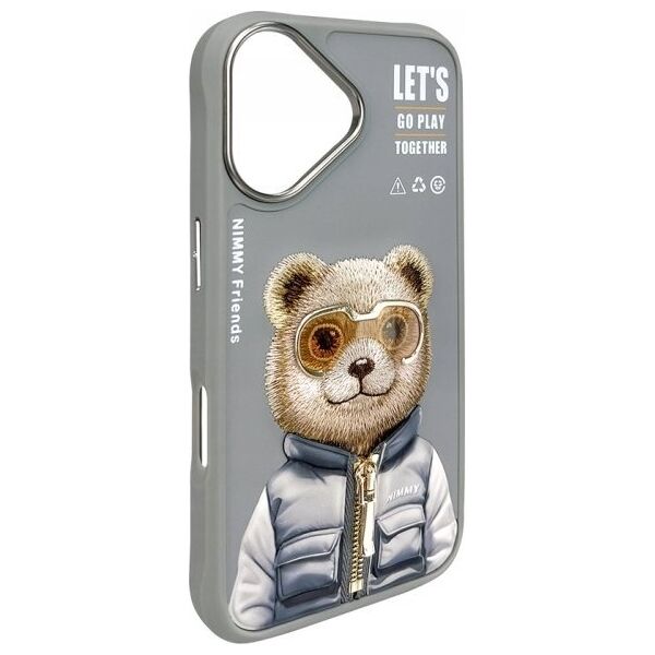 Nimmy iPhone 16 6.1" case gray/grey Cool&Cute 2.0 Bear