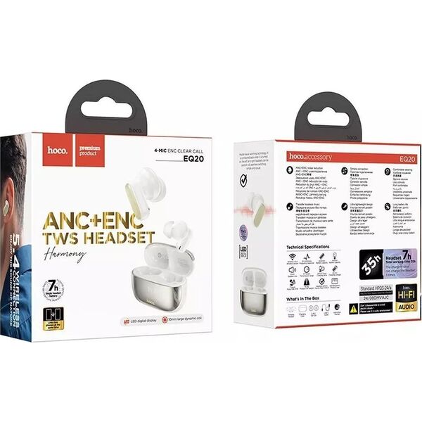 Hoco EQ20 Bezprzewodowe Słuchawki Bluetooth TWS ANC + ENC - Białe