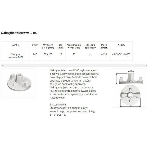 UN NAKRÄTKA TALERZOWA D100