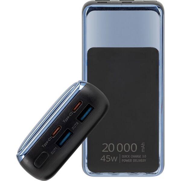 RivaCase POWERBANK DO LAPTOPA, TABLETU, SMARTF. 20.000 MAH USB-C 45W, 2X WE/WY USB-C PD 45W, 2X USB-A QC 3.0 18W, LCD, CZARNY