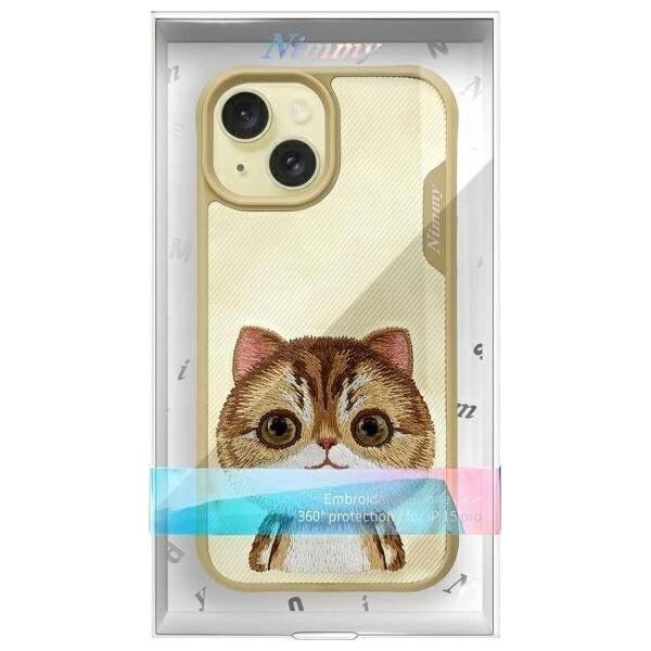 Nimmy case iPhone 15 6.1" khaki Big Eyed Pet 2.0 Cat