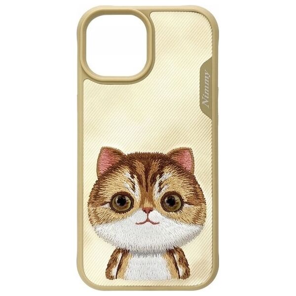 Nimmy case iPhone 15 6.1" khaki Big Eyed Pet 2.0 Cat