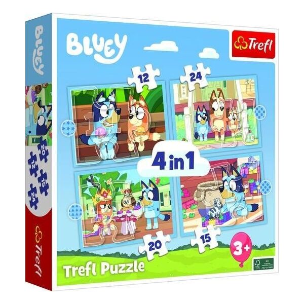Trefl PUZZLE 4w1 Bluey i jego świat 34637