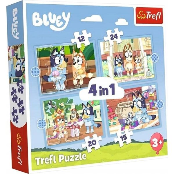 Trefl PUZZLE 4w1 Bluey i jego świat 34637