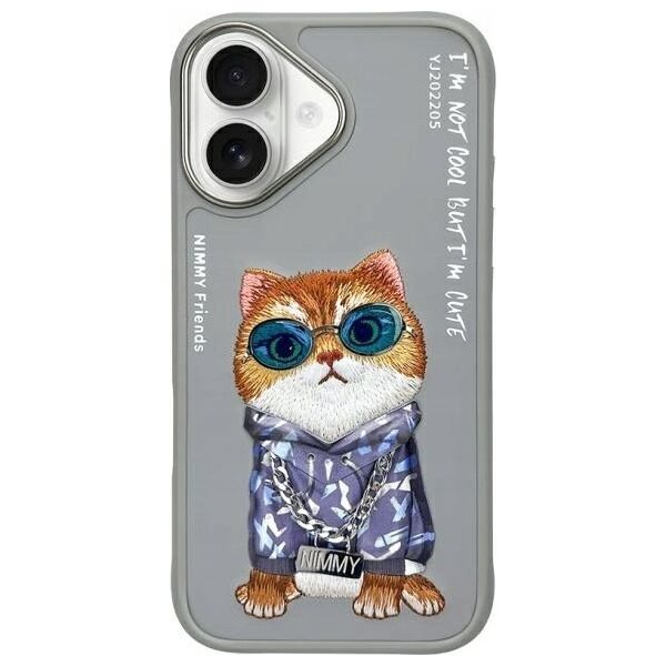 Nimmy iPhone 16 6.1" case gray/gray Glasses Cool Cat