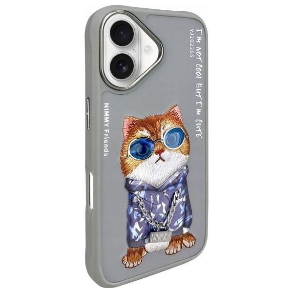 Nimmy iPhone 16 6.1" case gray/gray Glasses Cool Cat