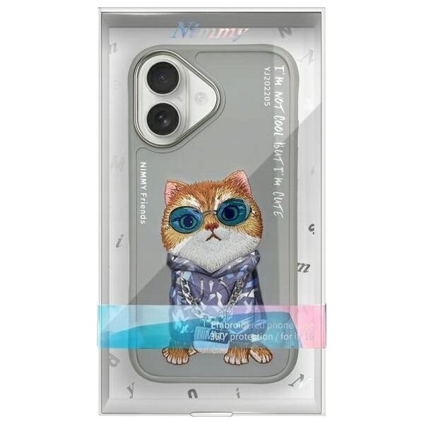 Nimmy iPhone 16 6.1" case gray/gray Glasses Cool Cat