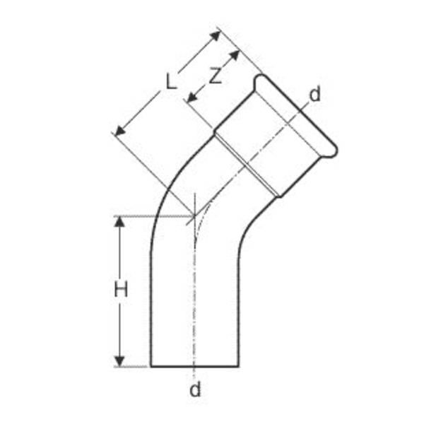 Geberit Kolano jednokielichowe 45° d22 MAPRESS EDELSTAHL - 30704