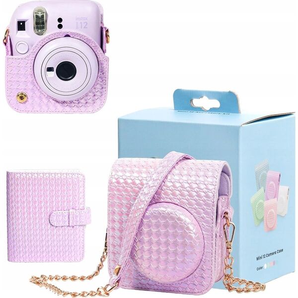 LoveInstant Zestaw 2w1 Futerał Etui Case Do Fuji Instax Mini 12 + Album Na 64 Zdjęcia / Fioletowy