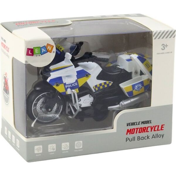 Motocykl Policyjny z Napędem Frykcyjnym Na Baterie Światła Dźwięk LEAN Toys