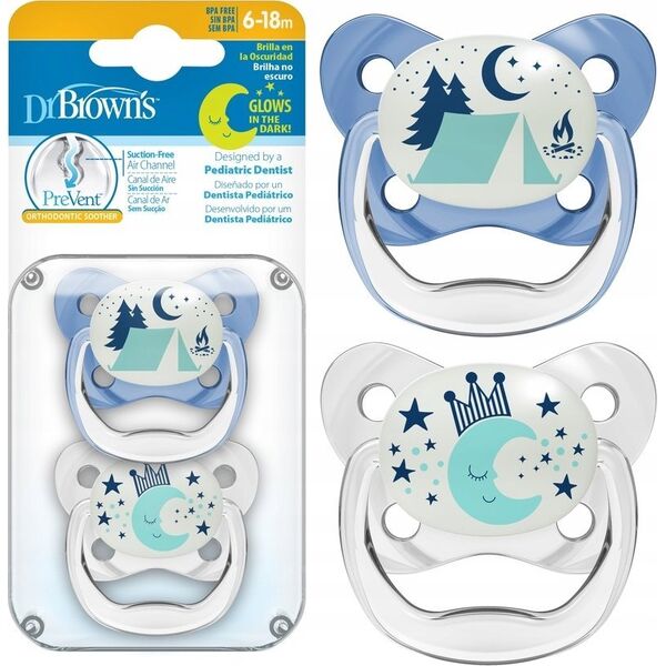 Dr Browns PV22008 PREVENT ΟΡΘΟΔΟΝΤΙΚΗ πιπίλα BLUE LUMINOUS 6-18 2-PACK 14266235 72239325285