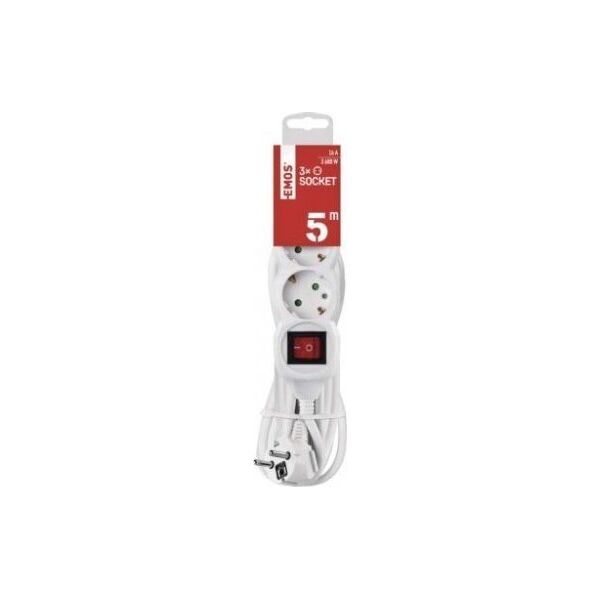 Emos Emos Ilgiklis 3 lizdų 5.0m su įžeminimu, su jungikliu (baltas) 1.5mm²