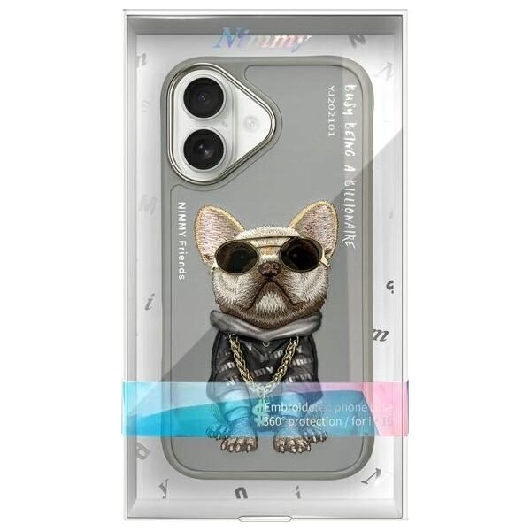 Nimmy iPhone 16 6.1" case gray/gray Glasses Cool Dog