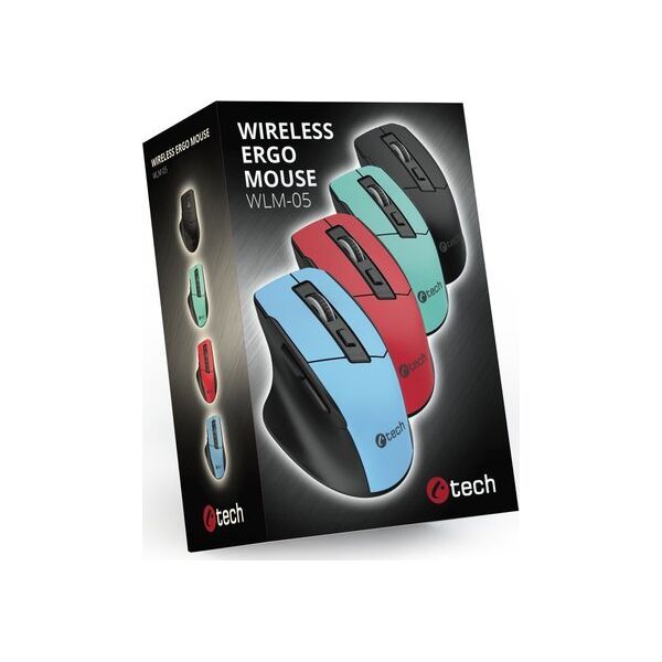 Mysz C-Tech C-TECH myš Ergo WLM-05, bezdrátová, 1600DPI, 6 tlačítek, USB nano receiver, černá