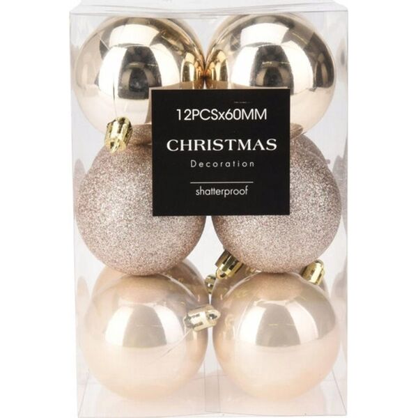 Koopman BOMBKA DEKORACYJNA PLASTIKOWA BEZPIECZNA 12SZT ŚR 60MM CHAMPAGNE