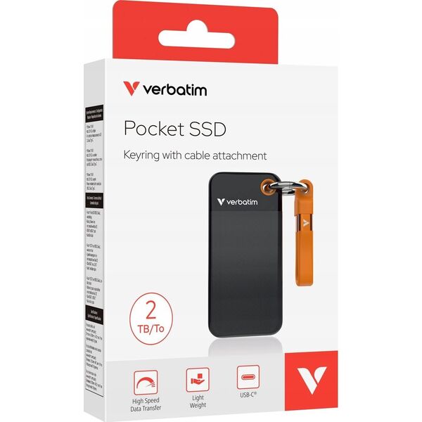 Verbatim 2TB SSD Keychain with USB 3.2 Gen.2 Cable Black-Orange 32197