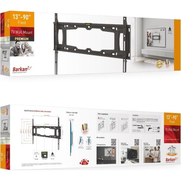 Barkan BARKAN E400+.B 32"-90" Lenktam TV, fiksuotas, sieninis, juodas 13411825 7290004574888