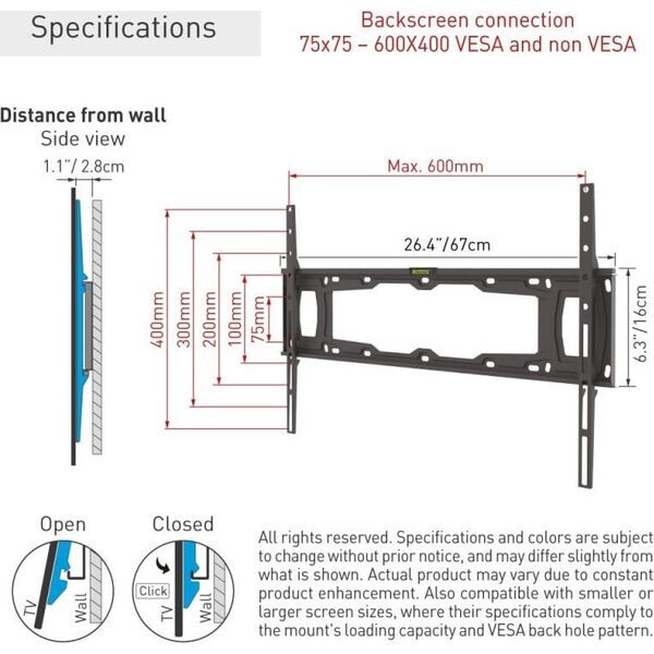 Barkan BARKAN E400+.B 32"-90" Lenktam TV, fiksuotas, sieninis, juodas 13411825 7290004574888