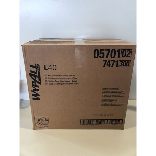 WYPALL Kimberly-Clark WypAll L40 PowerClean - Τετραπλές πετσέτες μιας χρήσης υψηλής απορρόφησης, λευκές - 1 συσκευασία x 56 τμημάτων 13941360 36000057010