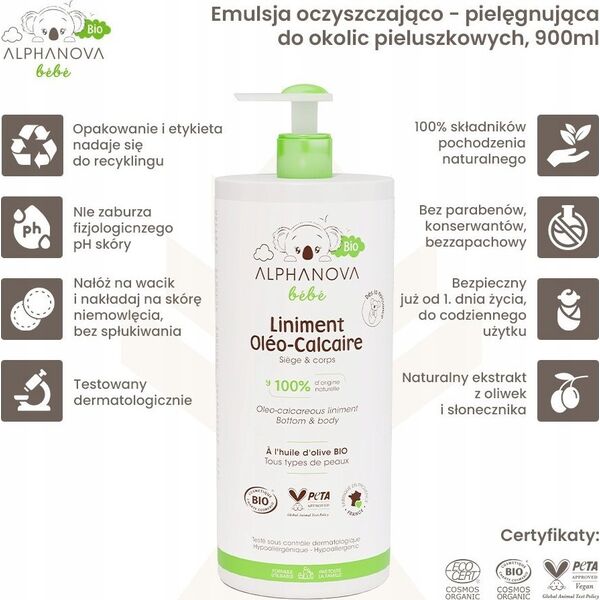 Alphanova Bebe Alphanova Bebe Bio, Γαλάκτωμα καθαρισμού με σύμπλεγμα περιποίησης για την περιοχή της πάνας, 900ml 14222715 3760075073596