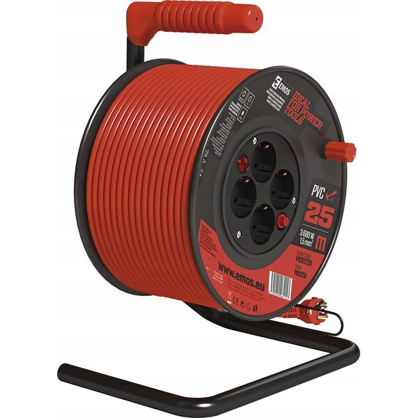 PVC Extension Cord Reel- 4 sockets, 25m, 1,5mm2 SCHUKO
