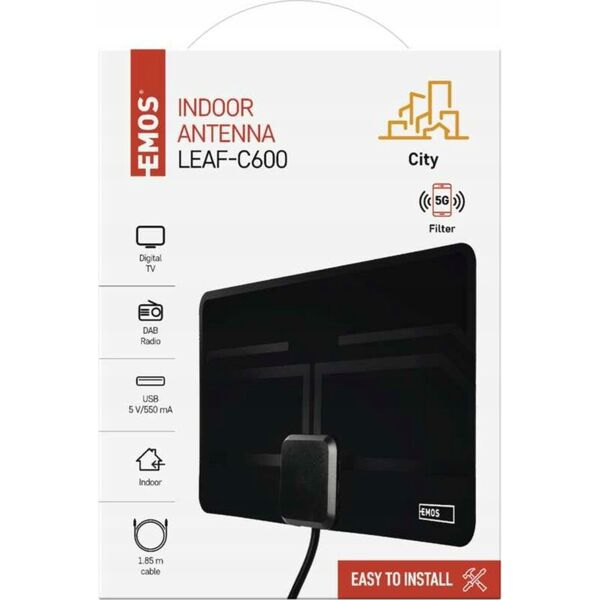 Indoor Antenna CITY LEAF-C600, DVB-T2, DAB, LTE/4G/5G Filter