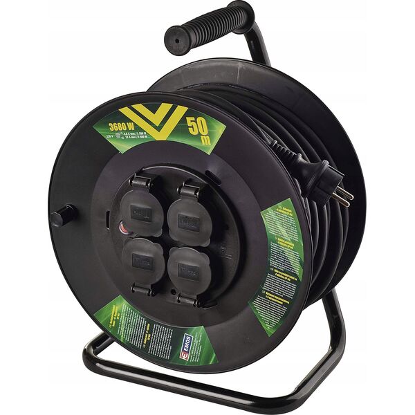 Cable Reel (rubber) - 4 sockets 50m, 1,5mm, SCHUKO