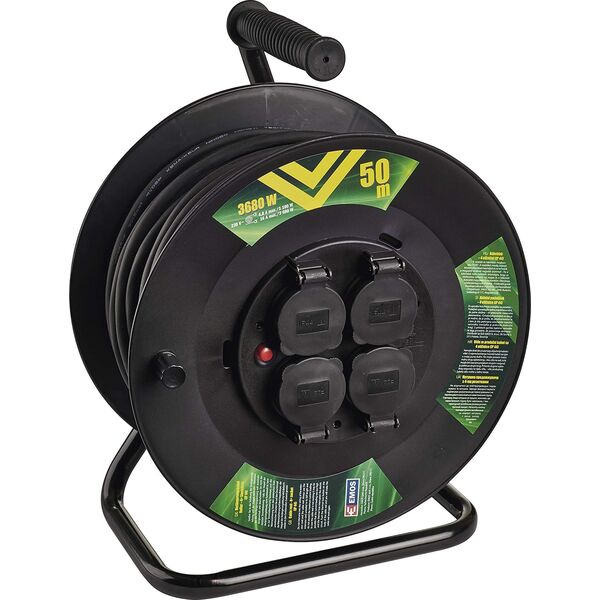 Cable Reel (rubber) - 4 sockets 50m, 1,5mm, SCHUKO