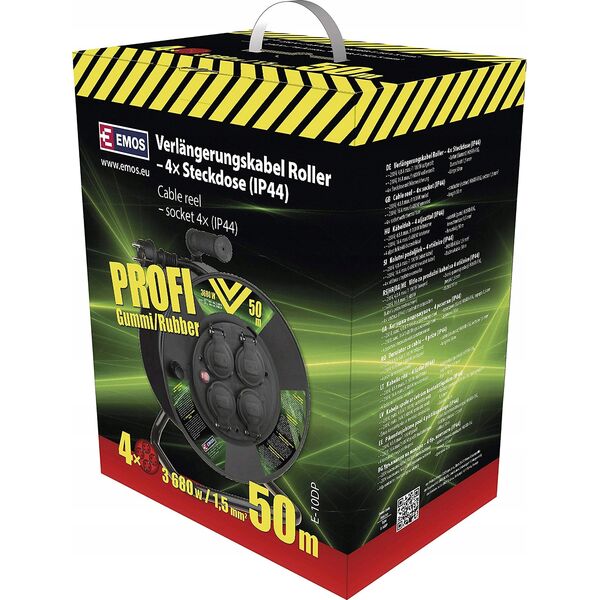 Cable Reel (rubber) - 4 sockets 50m, 1,5mm, SCHUKO