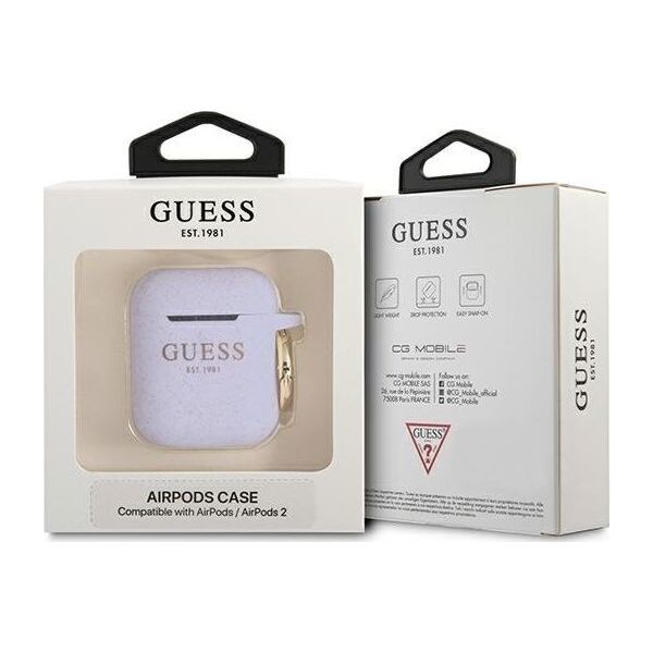 Guess Etui ochronne GUA2SGGEU Silicone Glitter do AirPods 1/2 fioletowe