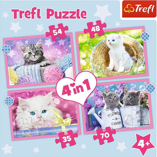 Trefl PUZZLE 4W1 TREFL ZABAWNE KOTKI PUD