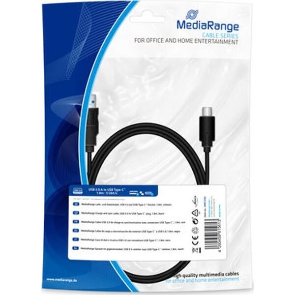 Kabel USB MediaRange USB-A - USB-C 1.8 m Czarny (MRCS182)