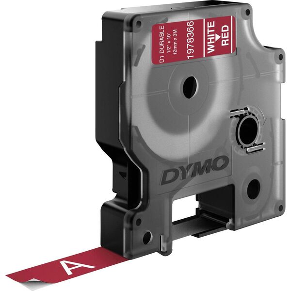 Dymo DYMO D1-Schriftband Vinyl 12mmx3m weiß auf rot - 1978366