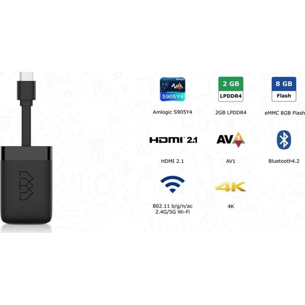 Odtwarzacz multimedialny AbCom Android SMART TV Homatics Dongle R 4K Android 11