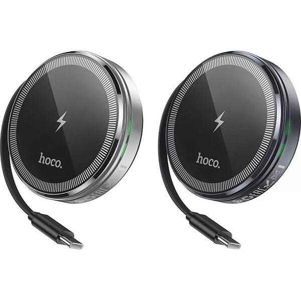 HOCO Ładowarka Indukcyjna Z Chowanym Kablem Typ C Kompatybilna Z MagSafe I Apple Watch 15W CQ18 Srebrna