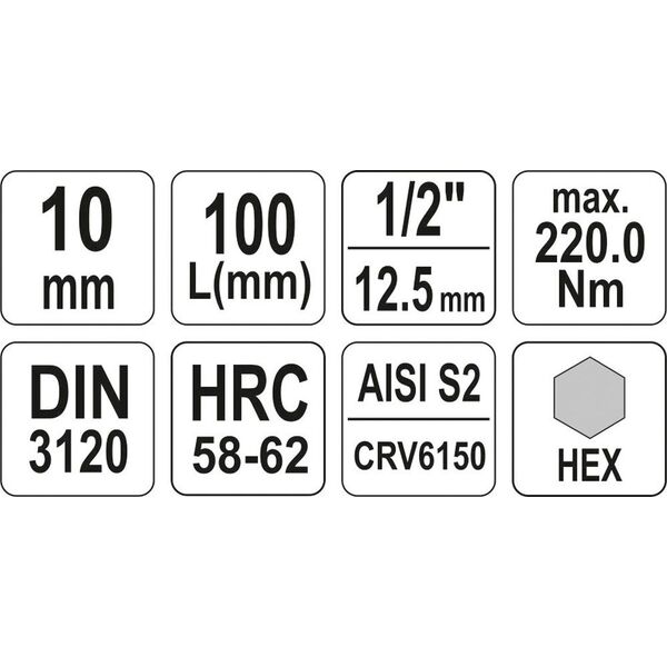 Yato Nasadka trzpieniowa imbusowa hex 1/2" H10 x 100mm długa (YT-04395)