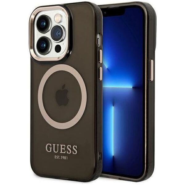 Guess Guess Gold Outline Translucent MagSafe - Etui iPhone 14 Pro (czarny)