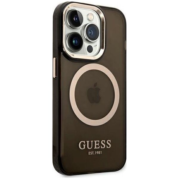 Guess Guess Gold Outline Translucent MagSafe - Etui iPhone 14 Pro (czarny)