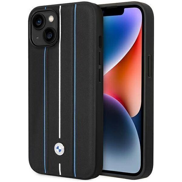 BMW Etui BMW BMHCP14S22RVSK Apple iPhone 14 czarny/black hardcase Leather Stamp Blue Lines
