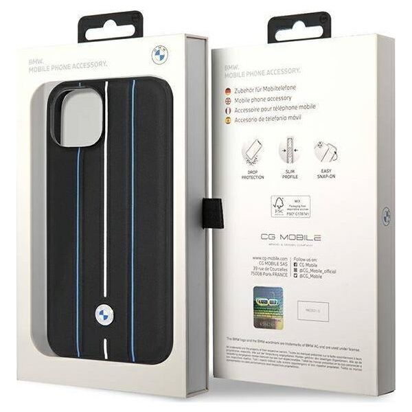 BMW Etui BMW BMHCP14S22RVSK Apple iPhone 14 czarny/black hardcase Leather Stamp Blue Lines