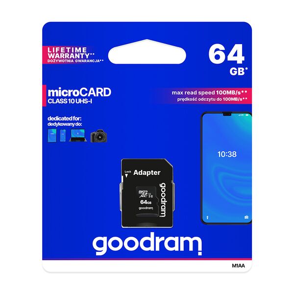 GoodRam memory card 64GB microSDXC cl. 10 UHS-I 30 / 15 MB/s + adapter 5908267930151