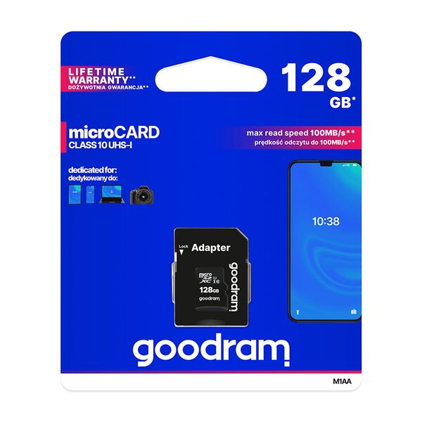 GoodRam memory card 128GB microSDXC cl. 10 UHS-I 100 / 10 MB/s + adapter 5908267930168