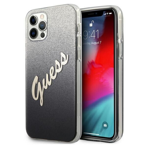 Guess case for iPhone 12 / 12 Pro 6,1&quot; GUHCP12MPCUGLSBK black hard case Glitter Gradient Script 3700740494714