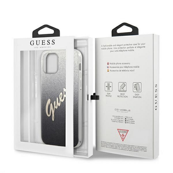Guess case for iPhone 12 / 12 Pro 6,1&quot; GUHCP12MPCUGLSBK black hard case Glitter Gradient Script 3700740494714
