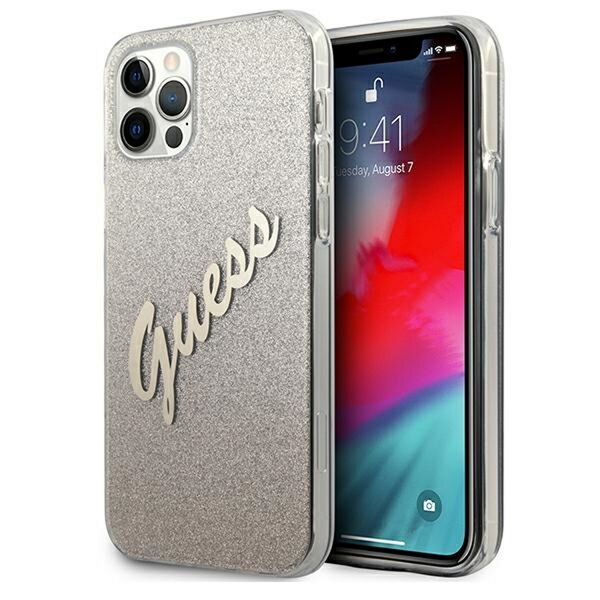 Guess case for iPhone 12 / 12 Pro 6,1&quot; GUHCP12MPCUGLSGO gold hard case Glitter Gradient Script 3700740494745