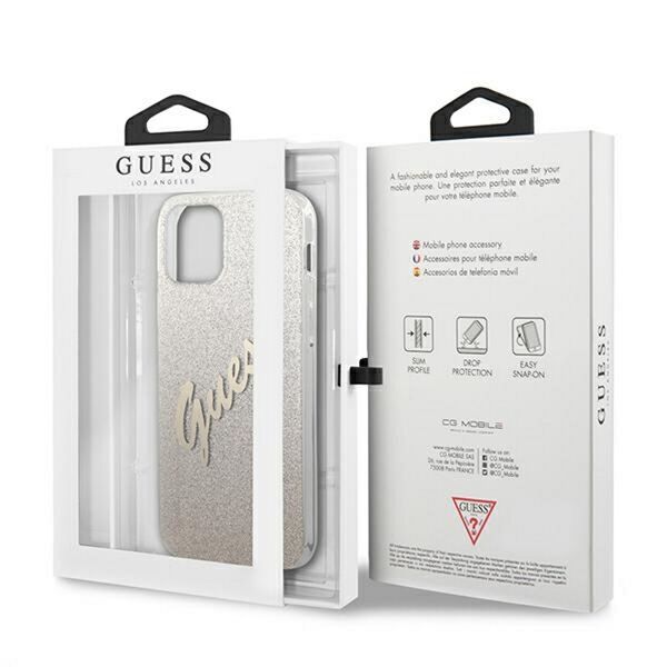 Guess case for iPhone 12 / 12 Pro 6,1&quot; GUHCP12MPCUGLSGO gold hard case Glitter Gradient Script 3700740494745