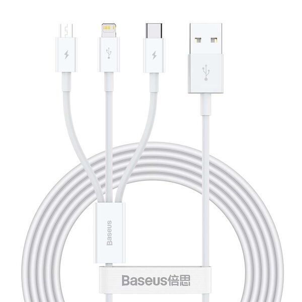 Baseus cable 3in1 Superior USB - Lightning + USB-C + microUSB 1,5 m 3,5A white 6953156205536