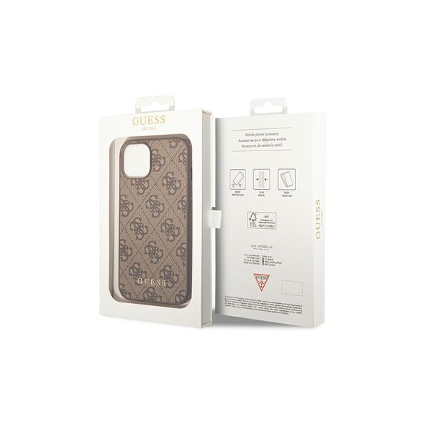 Guess case for iPhone 14 Pro Max 6,7&quot; GUHCP14XG4GFBR brown Basic PC/TPU 4G PU case Gold Logo 3666339094102