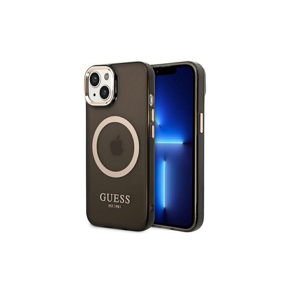 Guess case for iPhone 14 Plus 6,7&quot; GUHMP14MHTCMK black HC Magsafe Gold Outline Translucent 3666339069599