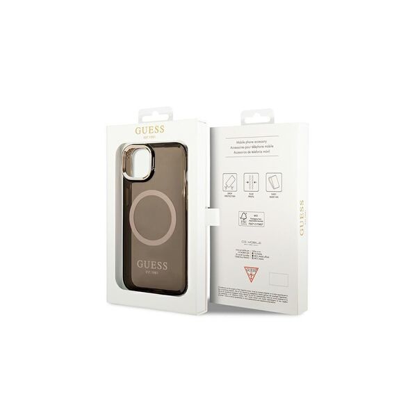 Guess case for iPhone 14 Plus 6,7&quot; GUHMP14MHTCMK black HC Magsafe Gold Outline Translucent 3666339069599